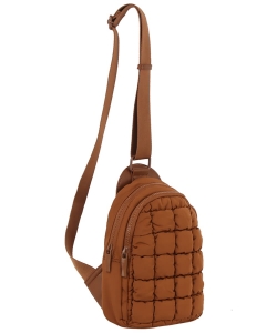 Puffy Quilted Nylon Sling Bag JYE0508 BROWN